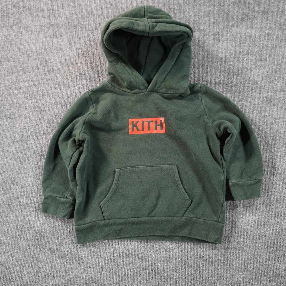 Kith Kids Hoodie Unisex 4/5 Green Box Logo Williams Fleece Pullover Sweatshirt